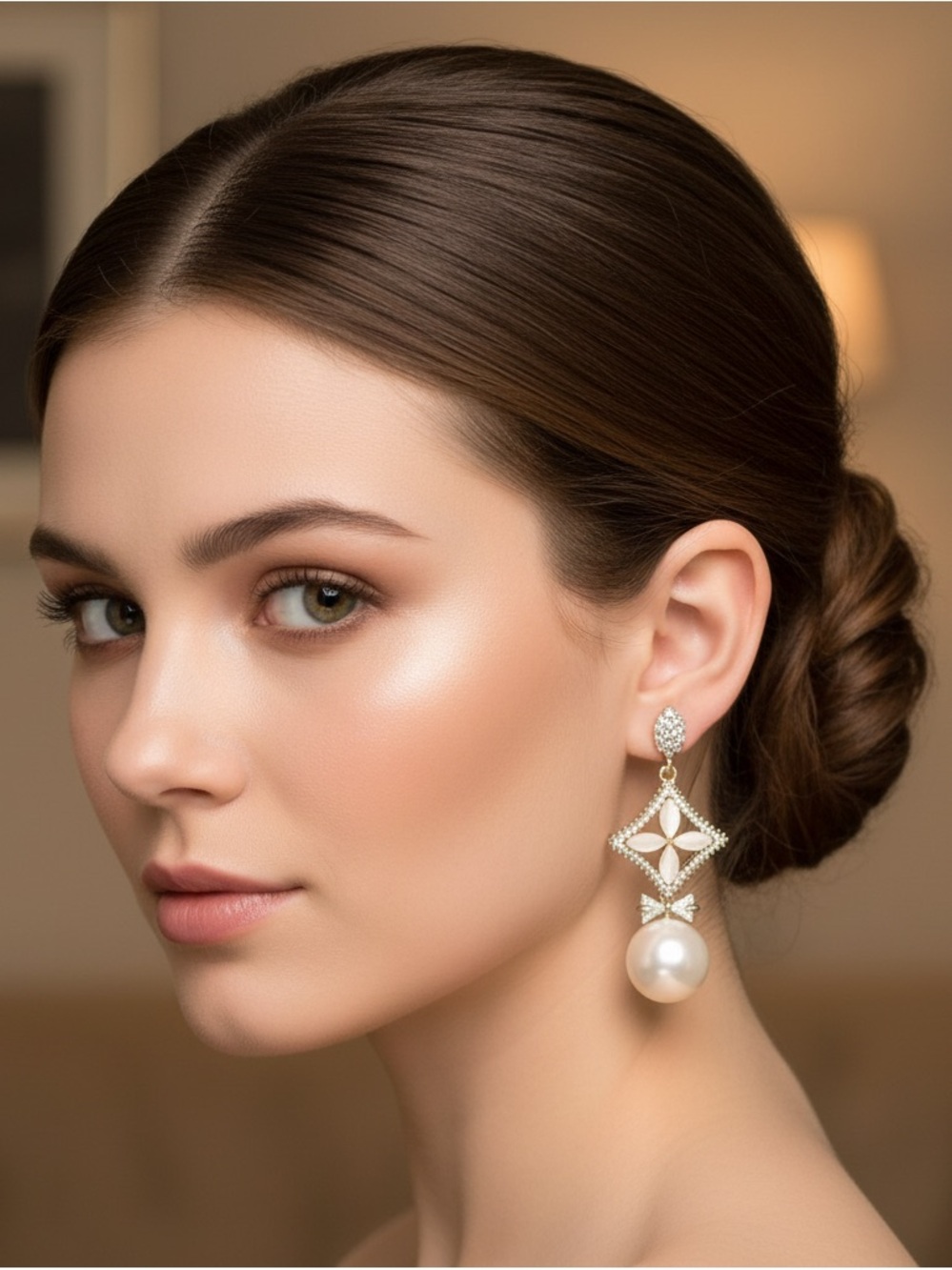 Sequin Women's Pearl Drop
Crystal Resin Beige Gold Plated
Earrings Earrings